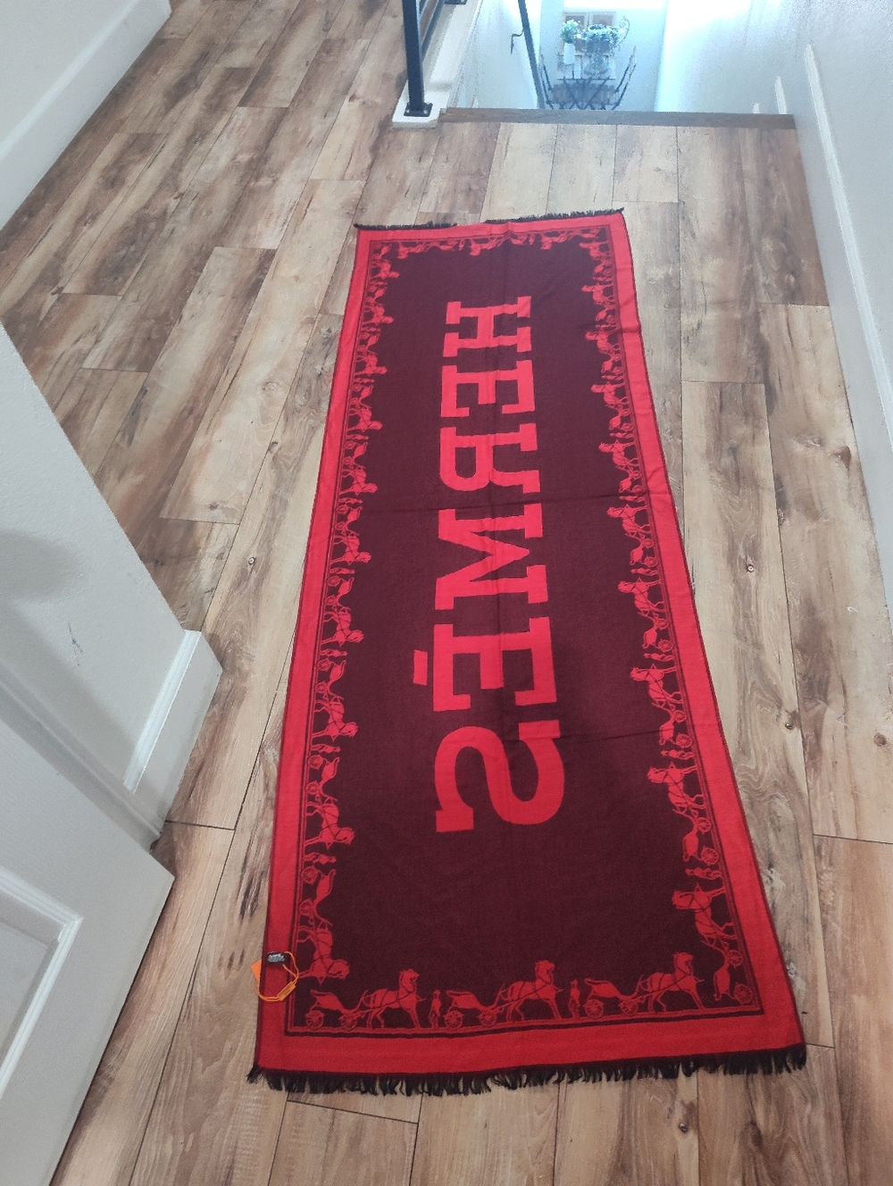 Equestrian Red Cashmere/Silk Wrap/Scarf - Picture 3 of 11